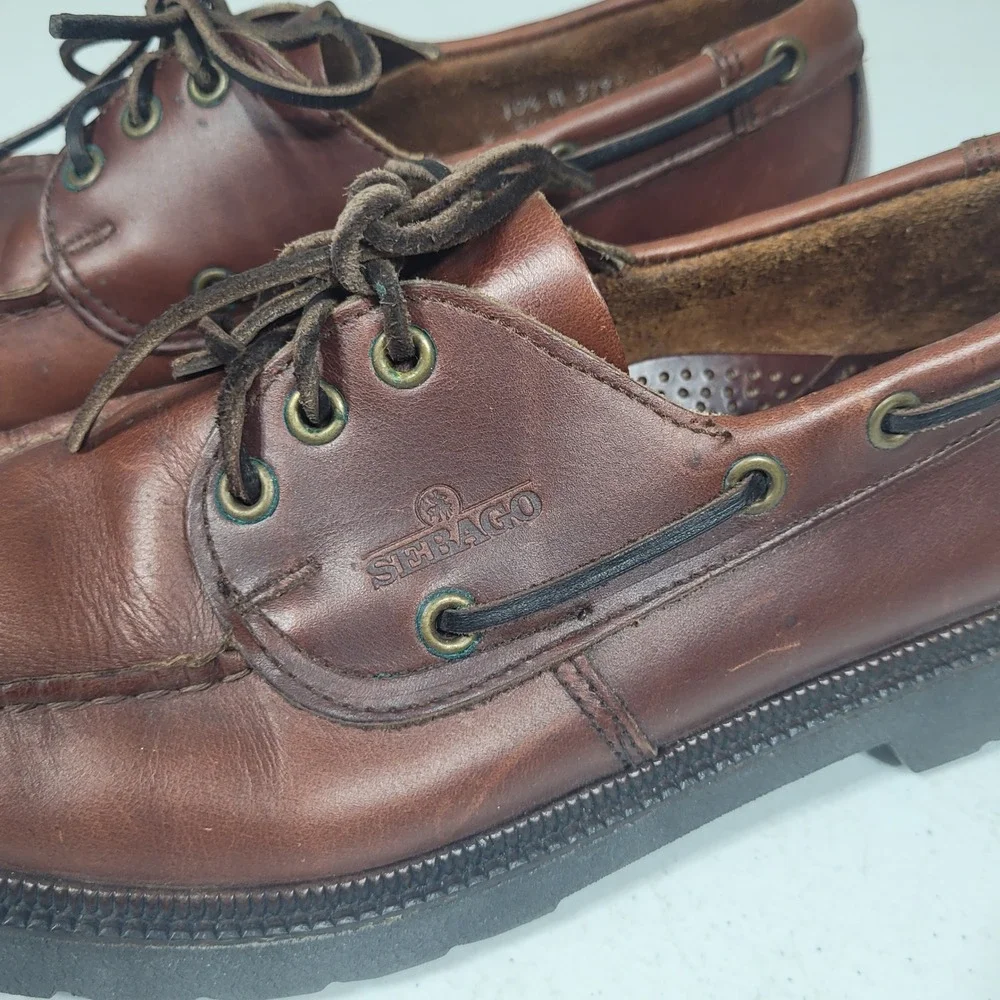 Sebago Lite Boat Shoes Mens 10.5 Brown Lites Deck Camp Shoes Leather USA Made